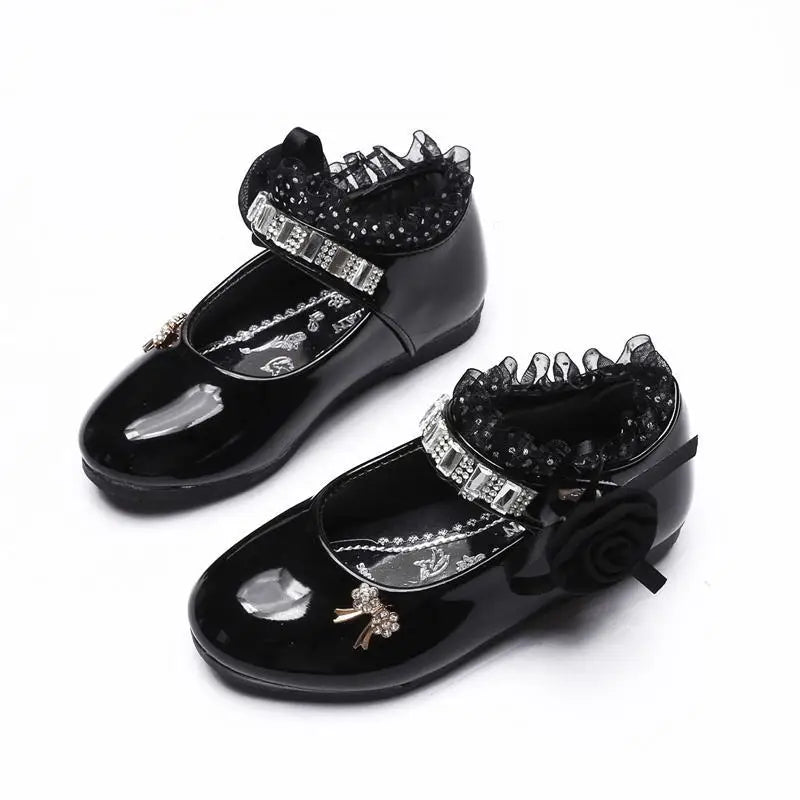 Kid's PU Round Toe Non-Slip Rhinestone Pattern Formal Shoes