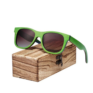 Women's Wooden Frame Polaroid Lens Square Shaped Sunglasses