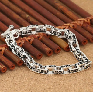 Men's 925 Sterling Silver Geometric Pattern Chain Type Bracelet