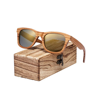 Women's Wooden Frame Polaroid Lens Square Shape Trendy Sunglasses