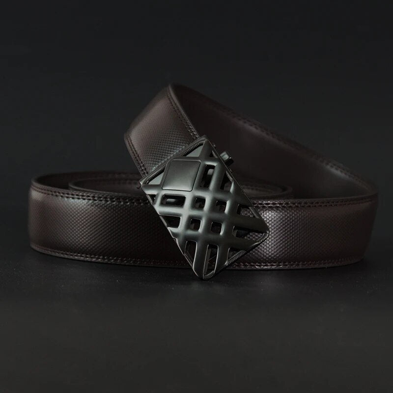 Men's Cowskin Automatic Buckle Closure Plain Pattern Strap Belts