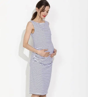 Women's Spandex O-Neck Sleeveless Striped Pattern Maternity Dress