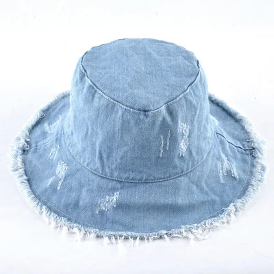 Women's Cotton Adjustable Strap Ripped Pattern Sun Protection Hat