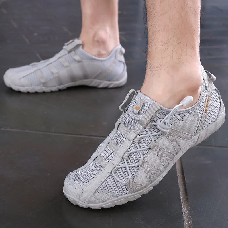 Men's Microfiber Round Toe Elastic Band Closure Sports Sneakers