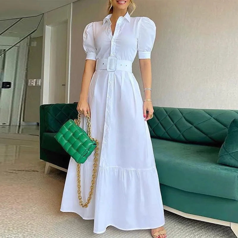 Women's Polyester Short Sleeves Single Breasted Casual Wear Dress