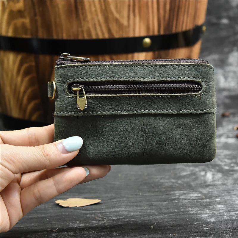 Women's Genuine Leather Zipper Closure Solid Pattern Purse