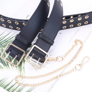 Women's PU Leather Adjustable Strap Pin Buckle Closure Solid Belts