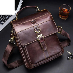 Men's Genuine Leather Zipper Closure Solid Pattern Shoulder Bag