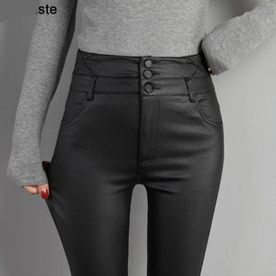 Women's Faux Leather High Waist Elastic Closure Casual Leggings