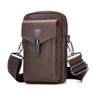 Men's Genuine Leather Solid Pattern Zipper Closure Shoulder Bag