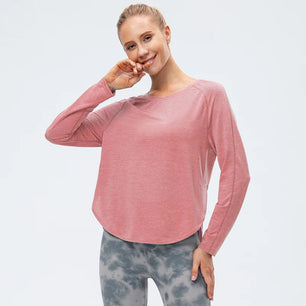 Women's Polyester O-Neck Long Sleeve Breathable Yoga Workout Top