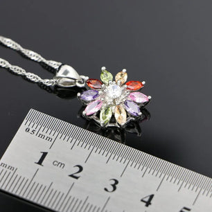 Women's 100% 925 Sterling Silver Zircon Flower Shaped Necklace