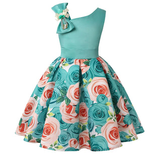 Kid's Cotton Diagonal-Neck Sleeveless Floral Pattern Clothes