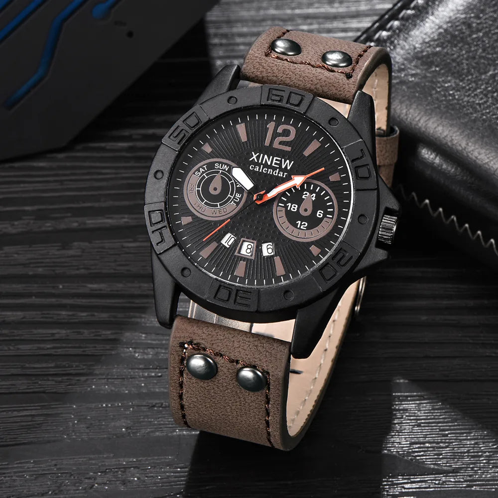 Men's Alloy Buckle Clasp Waterproof Quartz Trendy Round Watches