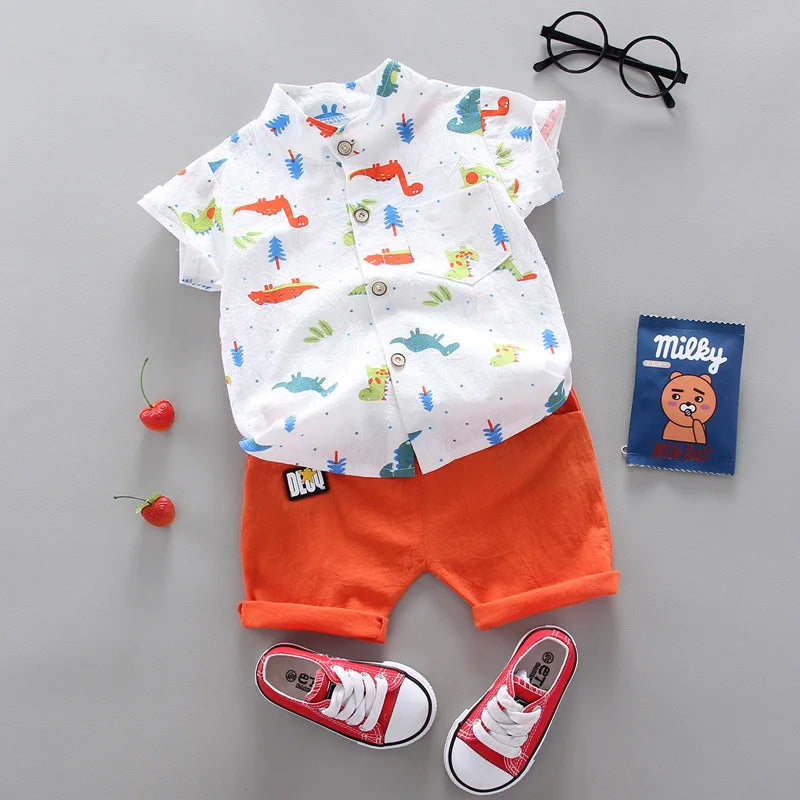 Kid's Polyester Short Sleeves Single Breasted Printed Clothes