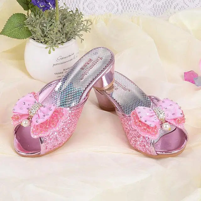 Kid's Rubber Peep Toe Slip-On Closure Sequin Pattern Slippers