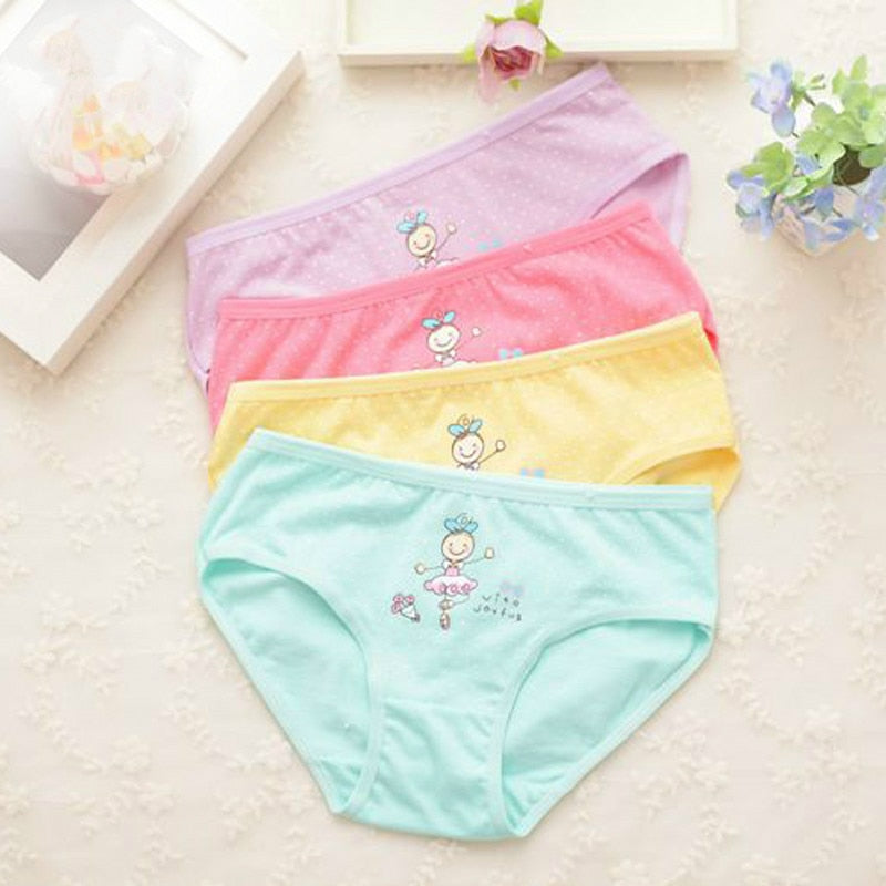 Kid's Girls 4Pcs Cotton Breathable Doll Pattern Casual Panties