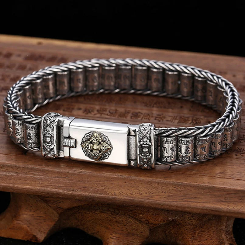 Men's 100% 925 Sterling Silver Geometric Pattern Vintage Bracelet