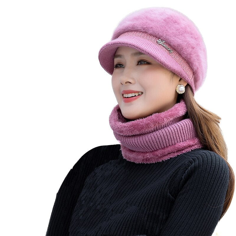 Women's Rabbit Fur Solid Pattern Casual Wear Winter Beanies Cap