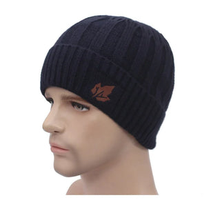 Men's Faux Fur Skullies Beanies Knitted Pattern Casual Warm Cap