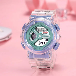 Kid's Acrylic Frame Round Shaped Waterproof Trendy Sports Watch