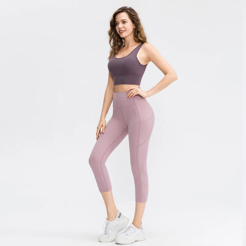 Women's Polyester High Elastic Waist Solid Pattern Yoga Leggings