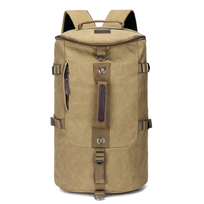 Men's Canvas Zipper Closure Solid Pattern Silt Pocket Backpack