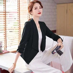 Women's Polyester Notched Full Sleeves Single Button Blazer