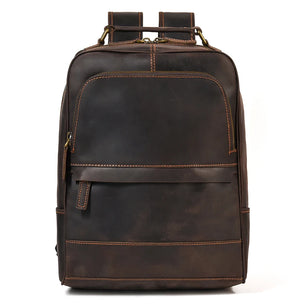 Men's Genuine Leather Zipper Closure Solid Pattern Backpack