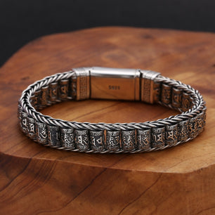 Men's 100% 925 Sterling Silver Geometric Pattern Trendy Bracelet