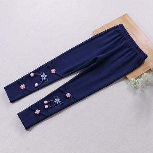 Kid's Cotton Mid Elastic Waist Floral Pattern Casual Wear Leggings