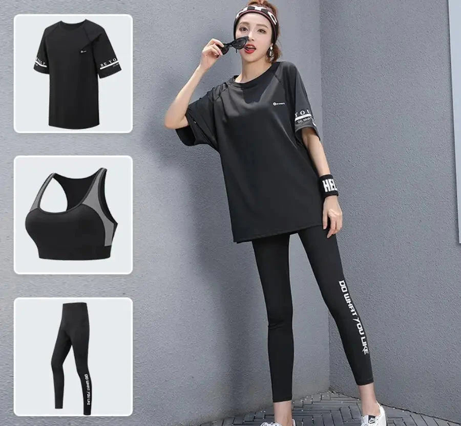 Women's Spandex O-Neck Short Sleeve Breathable Yoga Fitness Set