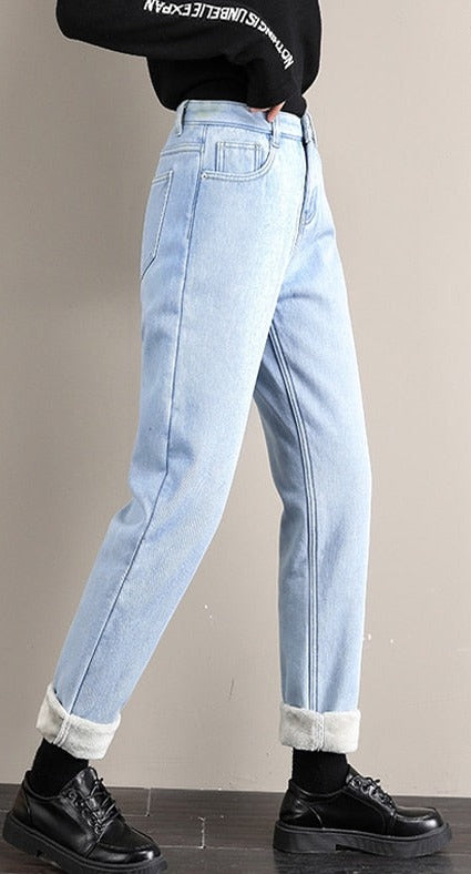 Women's Cotton High Waist Ankle-Length Denim Zipper Casual Pants