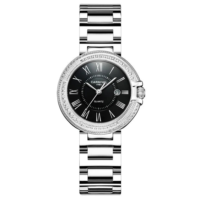 Women's Stainless Steel Round Shaped Waterproof Quartz Watch