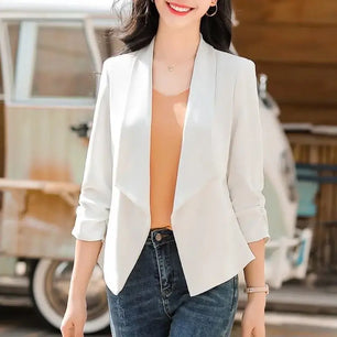 Women's Polyester Notched Full Sleeves Single Button Blazer