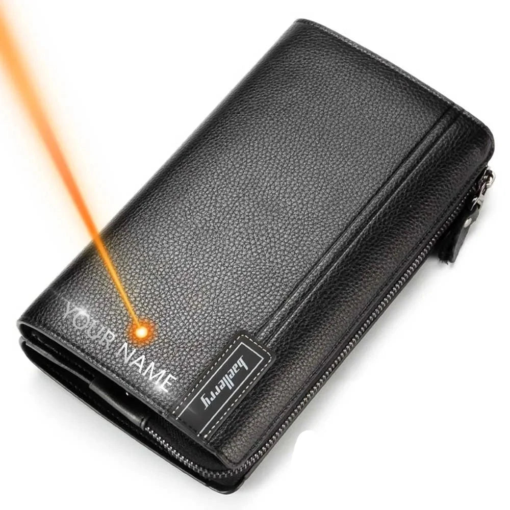 Men's PU Zipper Closure Solid Pattern Large Capacity Wallet