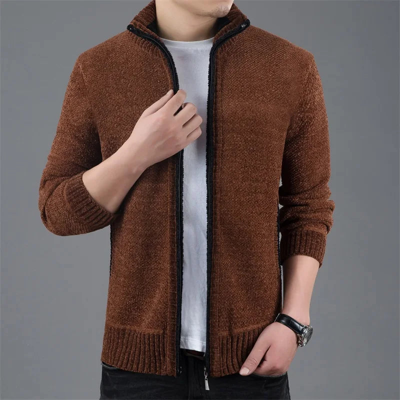 Men's Polyester Stand Collar Long Sleeves Solid Pattern Jacket