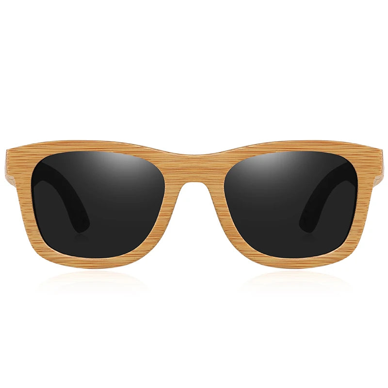 Women's Bamboo Frame Polaroid Lens Square Shaped Sunglasses