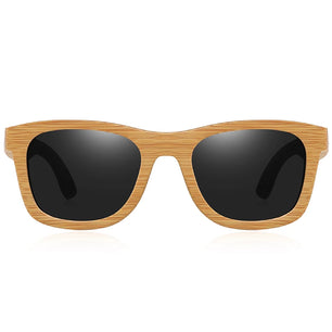 Women's Bamboo Frame Polaroid Lens Square Shaped Sunglasses