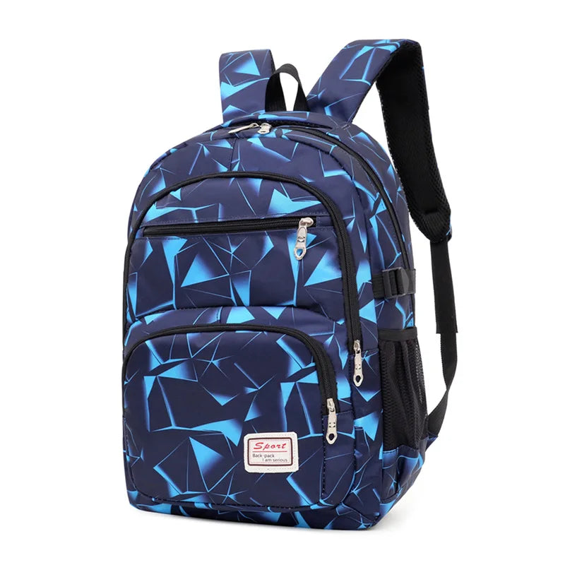 Kid's Oxford Zipper Closure Geometric Pattern School Backpack