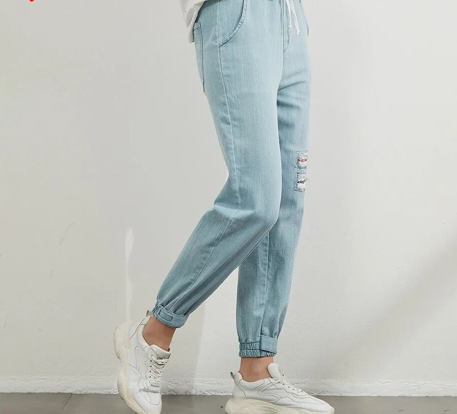 Women's Cotton High Waist Ripped Pattern Casual Wear Jeans