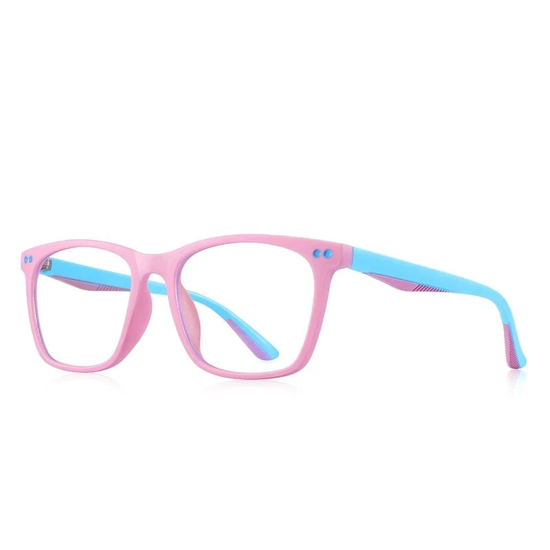 Kid's Acetate Frame Square Shaped Light Blocking Trendy Glasses