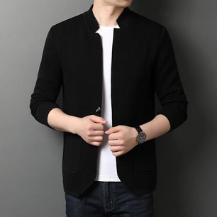 Men's Viscose Stand Collar Long Sleeves Solid Pattern Jacket