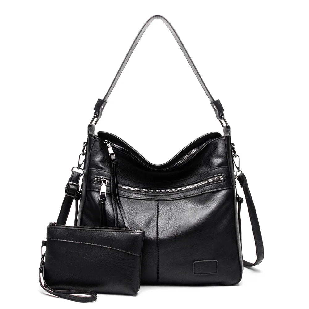 Women's PU Zipper Closure Solid Pattern Casual Shoulder Bag Set