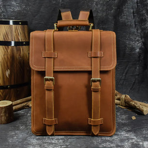 Men's Genuine Leather Zipper Closure Solid Laptop Backpack