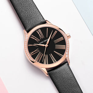 Women's Leather Round Shaped Waterproof Elegant Luxury Watch