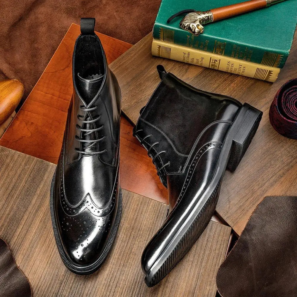 Men's Genuine Leather Pointed Toe Lace-Up Closure Formal Shoes