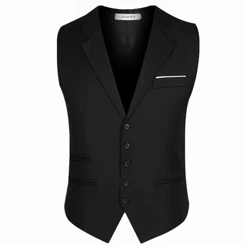 Men's Cotton V-Neck Sleeveless Plain Single Breasted Formal Vests