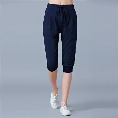 Women's Polyester Mid Waist Drawstring Closure Casual Pants