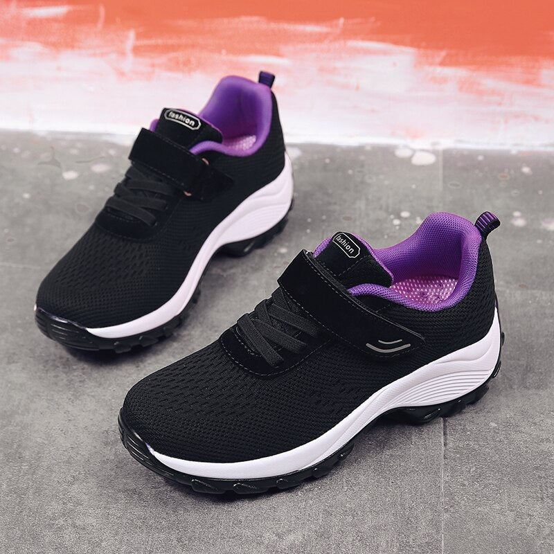 Women's Mesh Lace-Up Solid Pattern Walking Gym Running Shoes